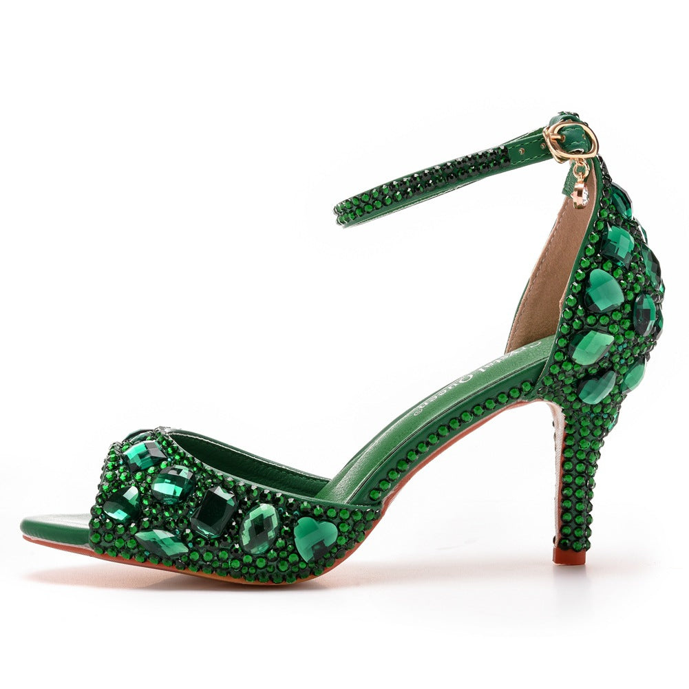 Kristall Strass Peeptoe Knöchelriemen High Heels