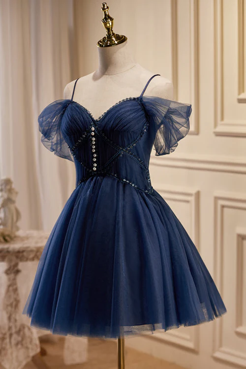 Spaghetti-Riemen V-Ausschnitt Tüll Kurzes Ballkleid