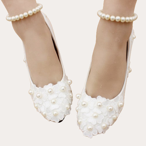 Spitze Kleine Blumen Perlen Stämme Fußkettchen Elegant Hochzeit Schuhe