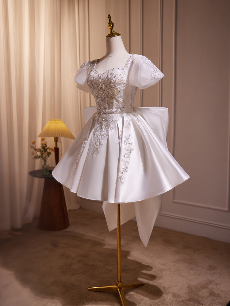 Luxus Laterne Ärmel Perlen mit Bowknot Rücken Kurzes Ballkleid