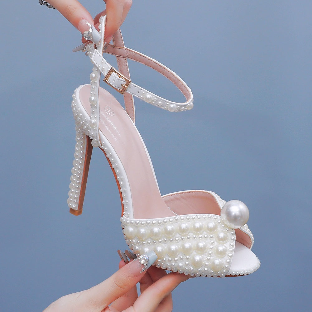 Luxus Fischmaul Perle hochhackige Hochzeitsschuhe Party Schuhe
