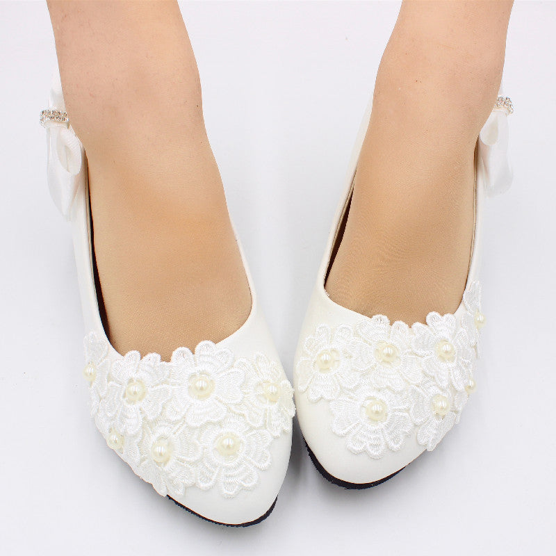 Süße Diamante Seide Bogen Perle Blume Cluster Hochzeit Schuhe