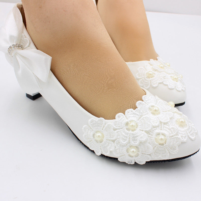 Süße Diamante Seide Bogen Perle Blume Cluster Hochzeit Schuhe