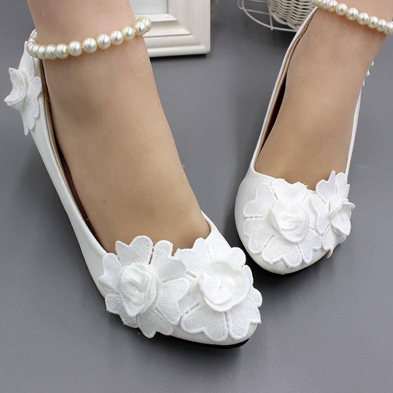 Elegante Pure White Tea Blume Perle Fußkettchen Hochzeit Schuhe