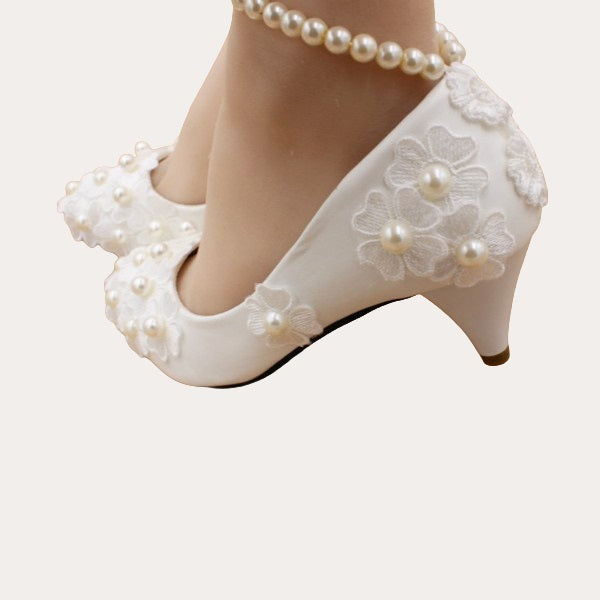 Spitze Kleine Blumen Perlen Stämme Fußkettchen Elegant Hochzeit Schuhe