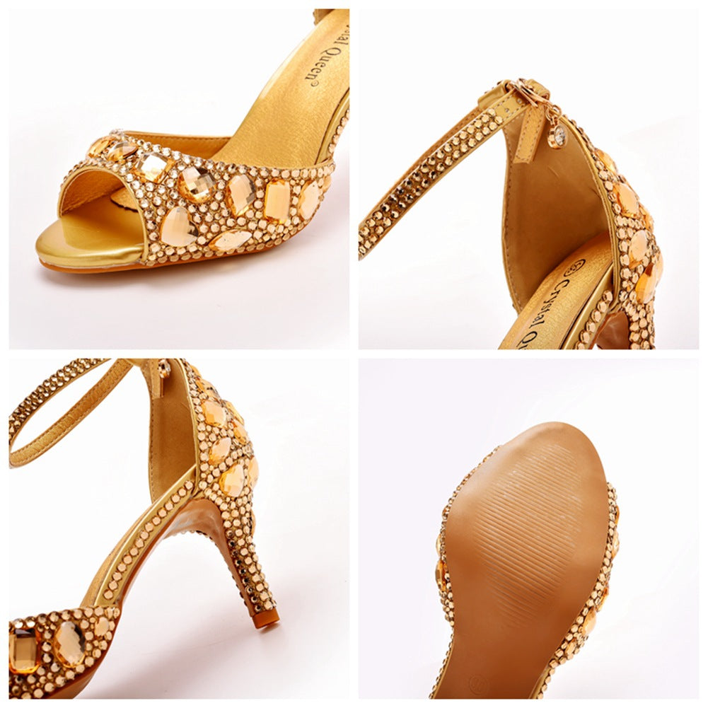 Kristall Strass Peeptoe Knöchelriemen High Heels