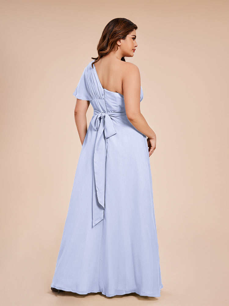 Übergröße Allison Geschlitzt Einschultrig Chiffon Brautjungfernkleider