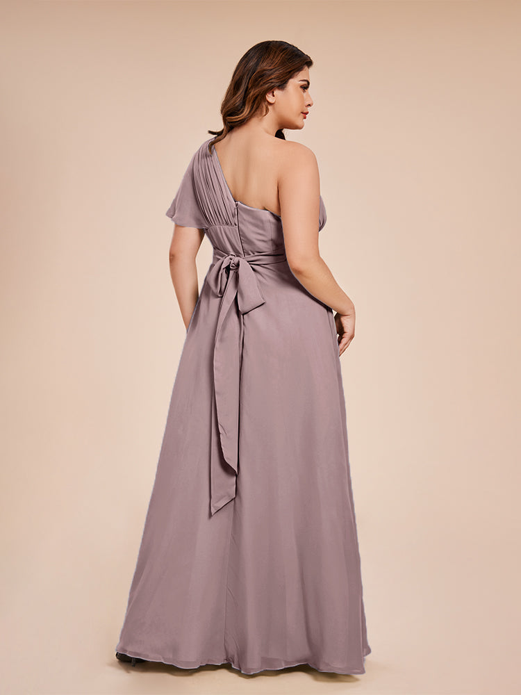 Übergröße Allison Geschlitzt Einschultrig Chiffon Brautjungfernkleider