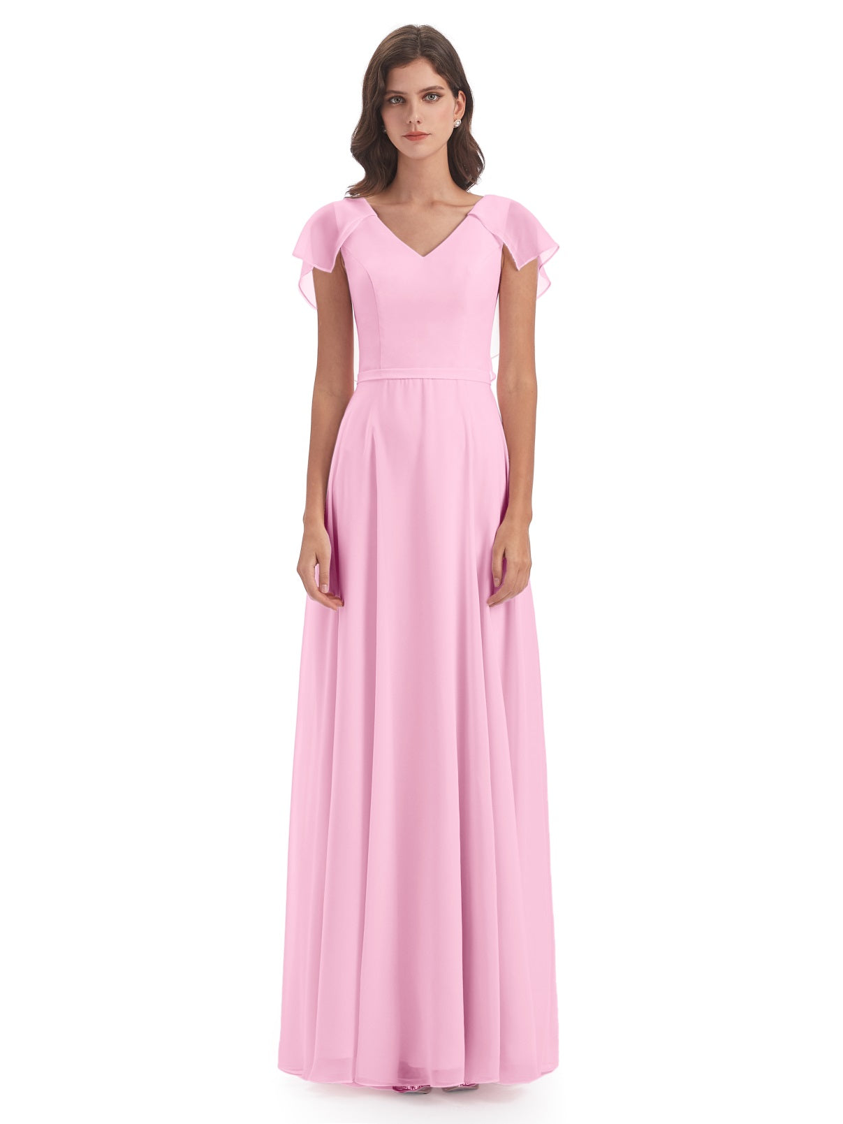 Paityn Etui-Säule Bodenlange V-Ausschnitt Chiffon Lässige Lange Brautjungfernkleider