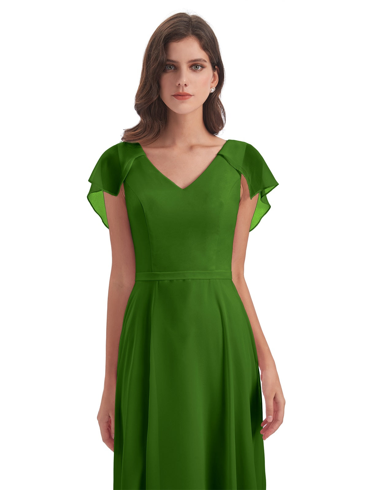 Paityn Etui-Säule Bodenlange V-Ausschnitt Chiffon Lässige Lange Brautjungfernkleider