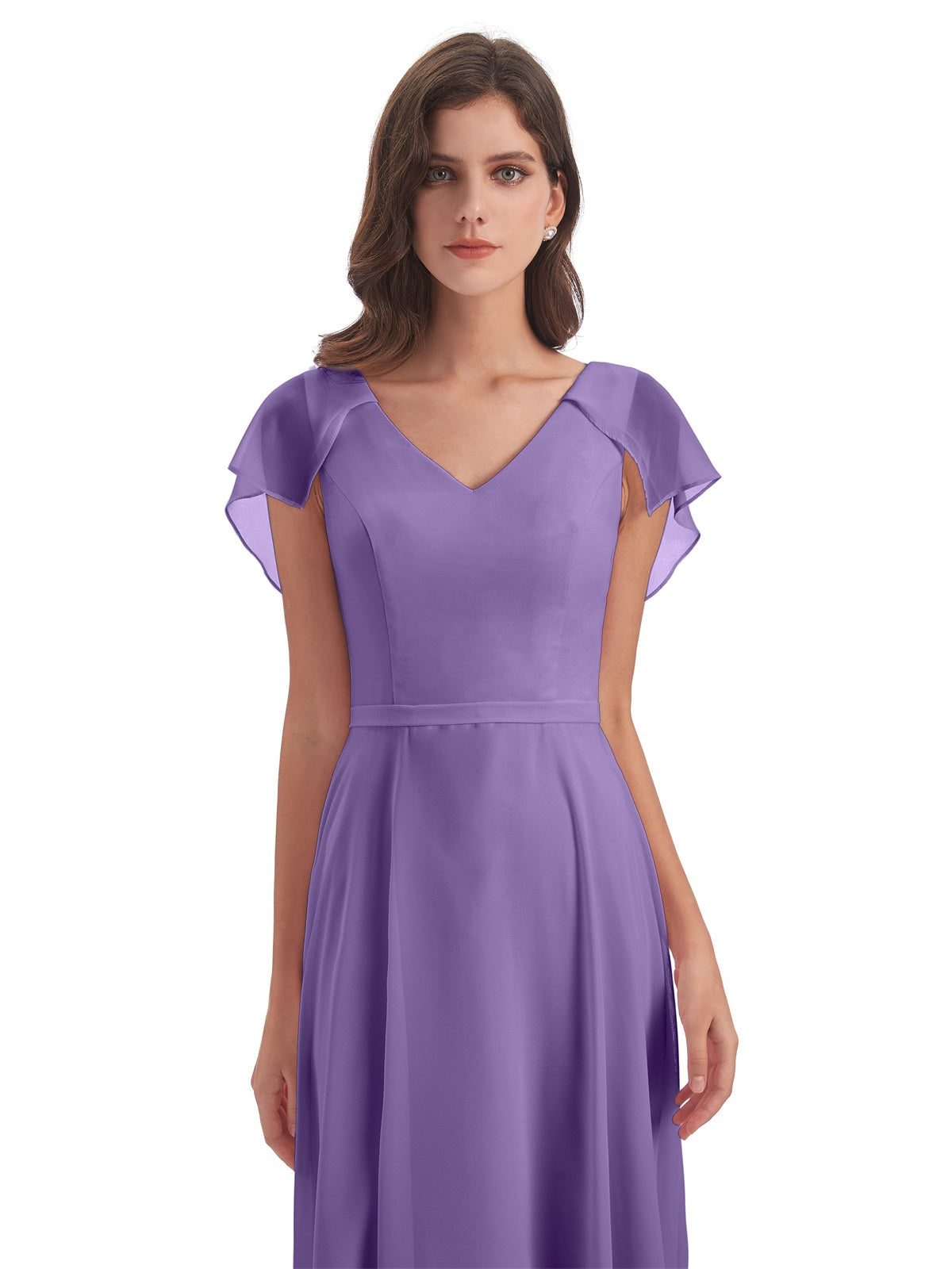 Paityn Etui-Säule Bodenlange V-Ausschnitt Chiffon Lässige Lange Brautjungfernkleider