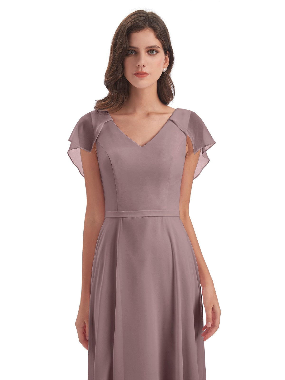 Paityn Etui-Säule Bodenlange V-Ausschnitt Chiffon Lässige Lange Brautjungfernkleider