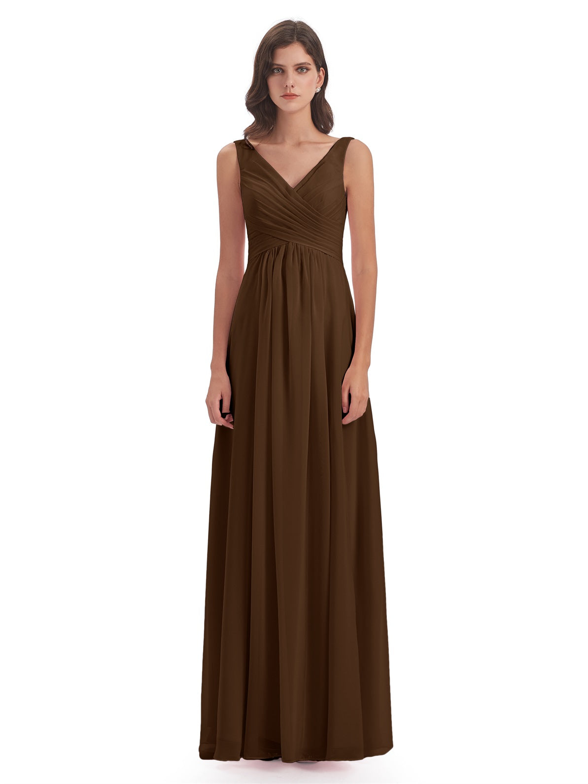 Jurnee Etui-Säule Bodenlange V-Ausschnitt Chiffon Lange Brautjungfernkleider