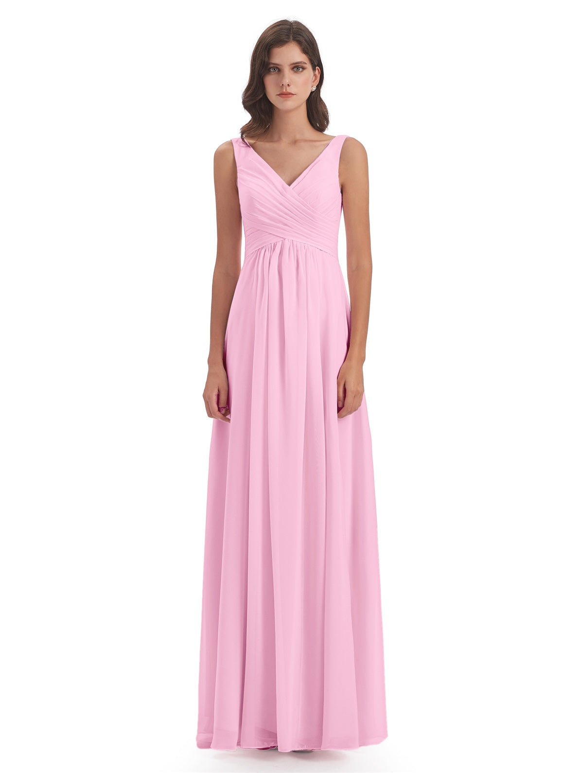 Jurnee Etui-Säule Bodenlange V-Ausschnitt Chiffon Lange Brautjungfernkleider