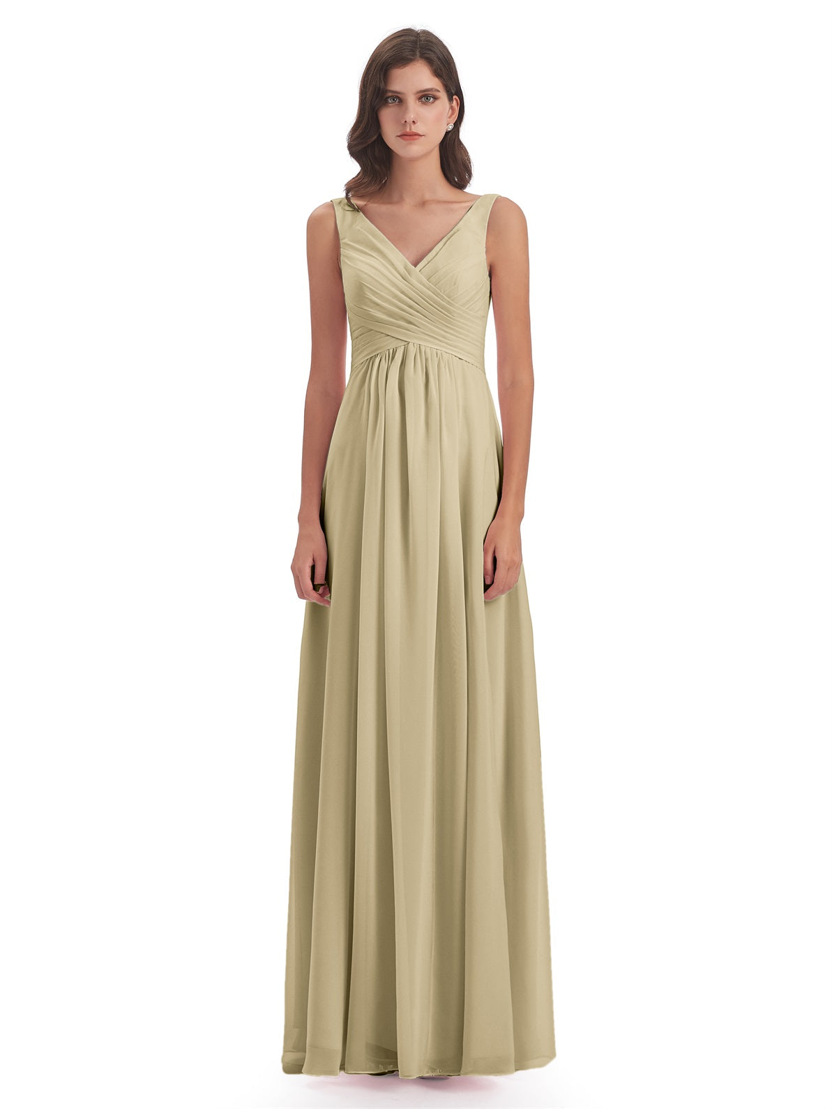 Jurnee Etui-Säule Bodenlange V-Ausschnitt Chiffon Lange Brautjungfernkleider