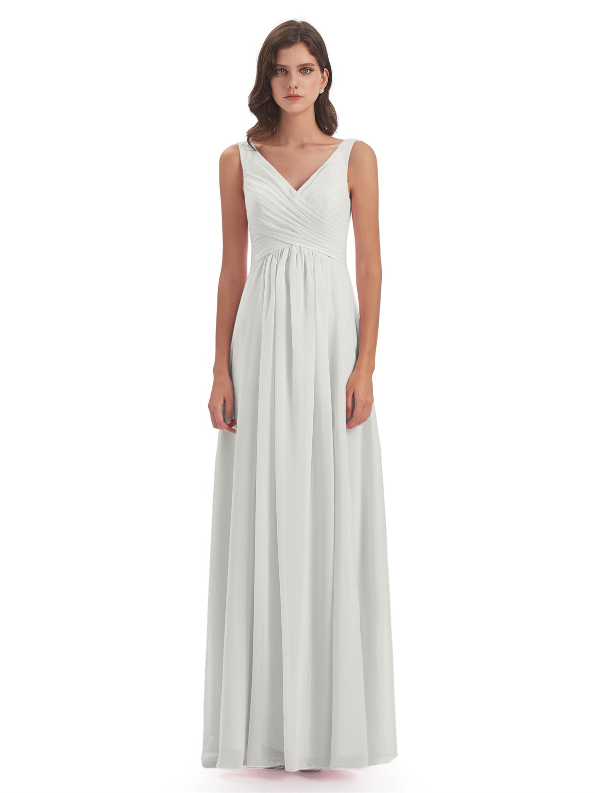 Jurnee Etui-Säule Bodenlange V-Ausschnitt Chiffon Lange Brautjungfernkleider