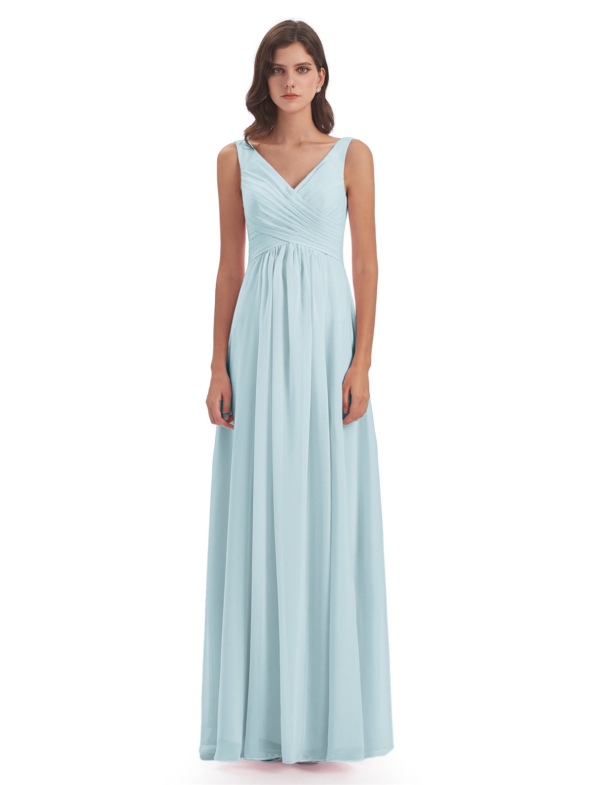 Jurnee Etui-Säule Bodenlange V-Ausschnitt Chiffon Lange Brautjungfernkleider