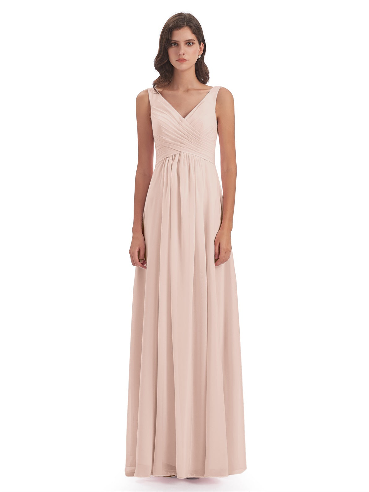 Jurnee Etui-Säule Bodenlange V-Ausschnitt Chiffon Lange Brautjungfernkleider