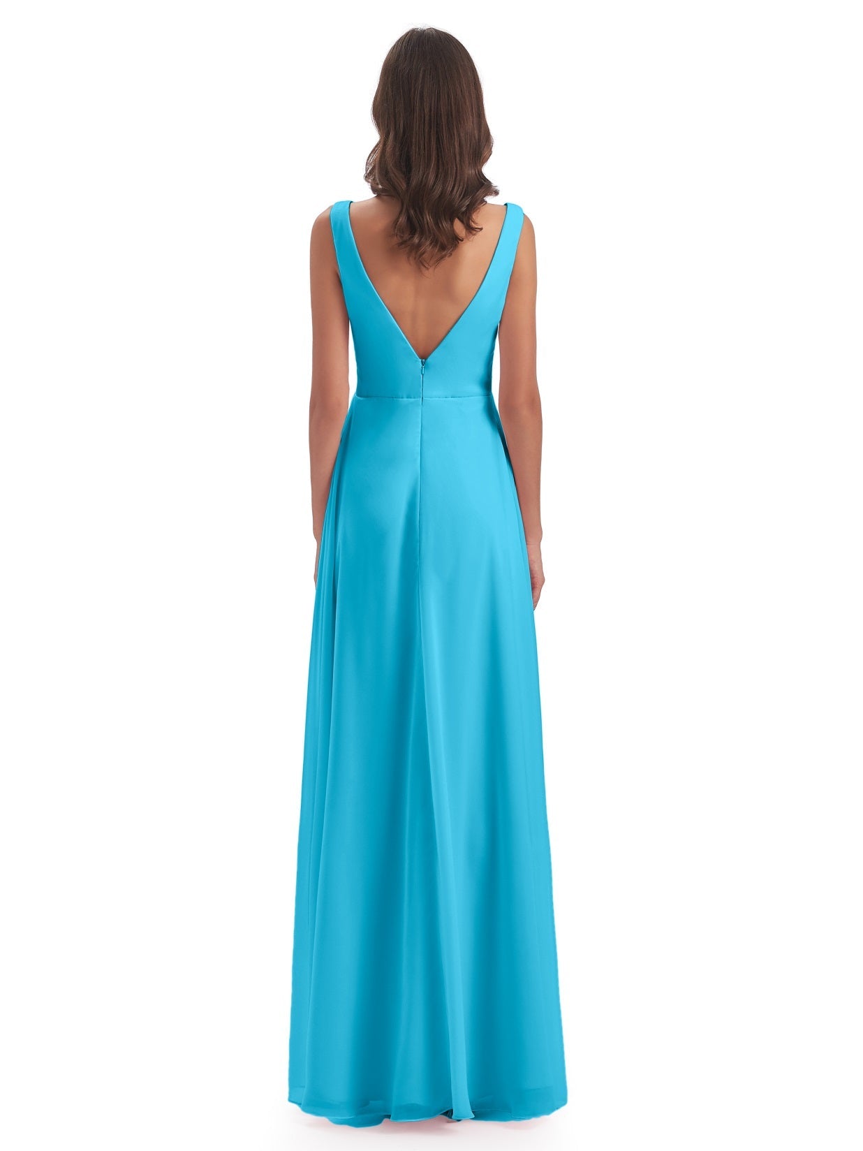 Jurnee Etui-Säule Bodenlange V-Ausschnitt Chiffon Lange Brautjungfernkleider