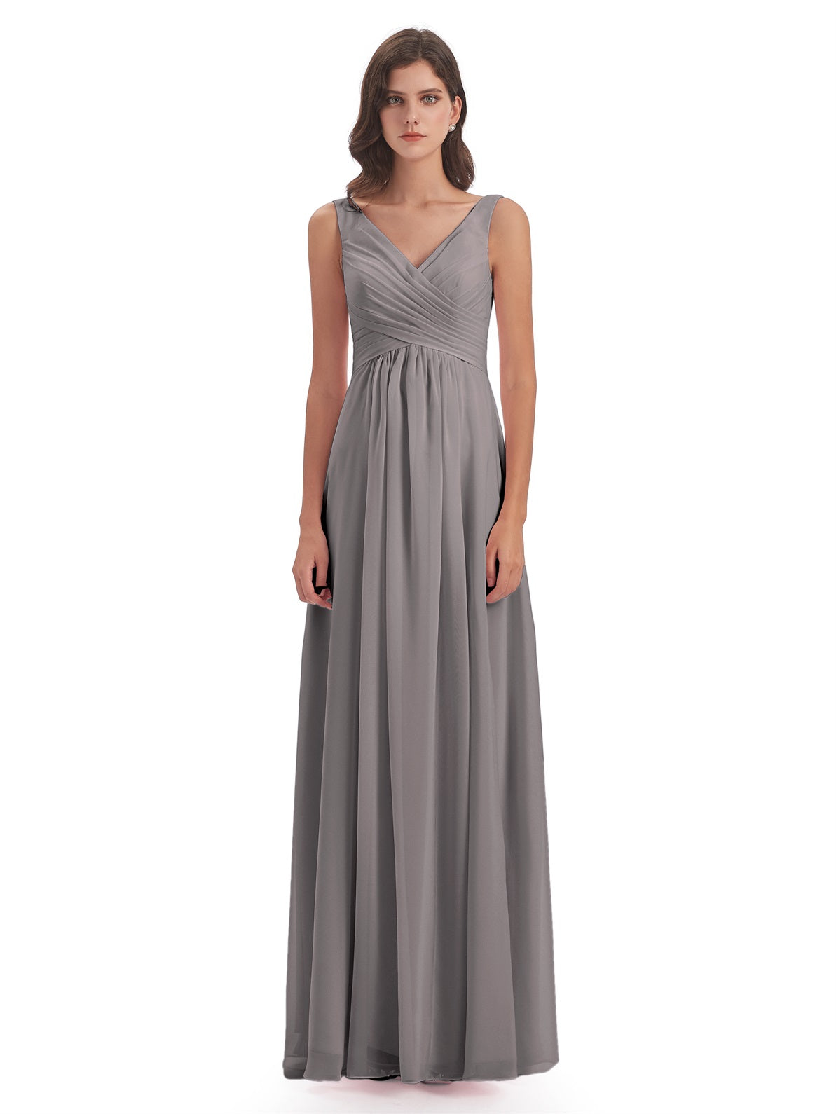 Jurnee Etui-Säule Bodenlange V-Ausschnitt Chiffon Lange Brautjungfernkleider