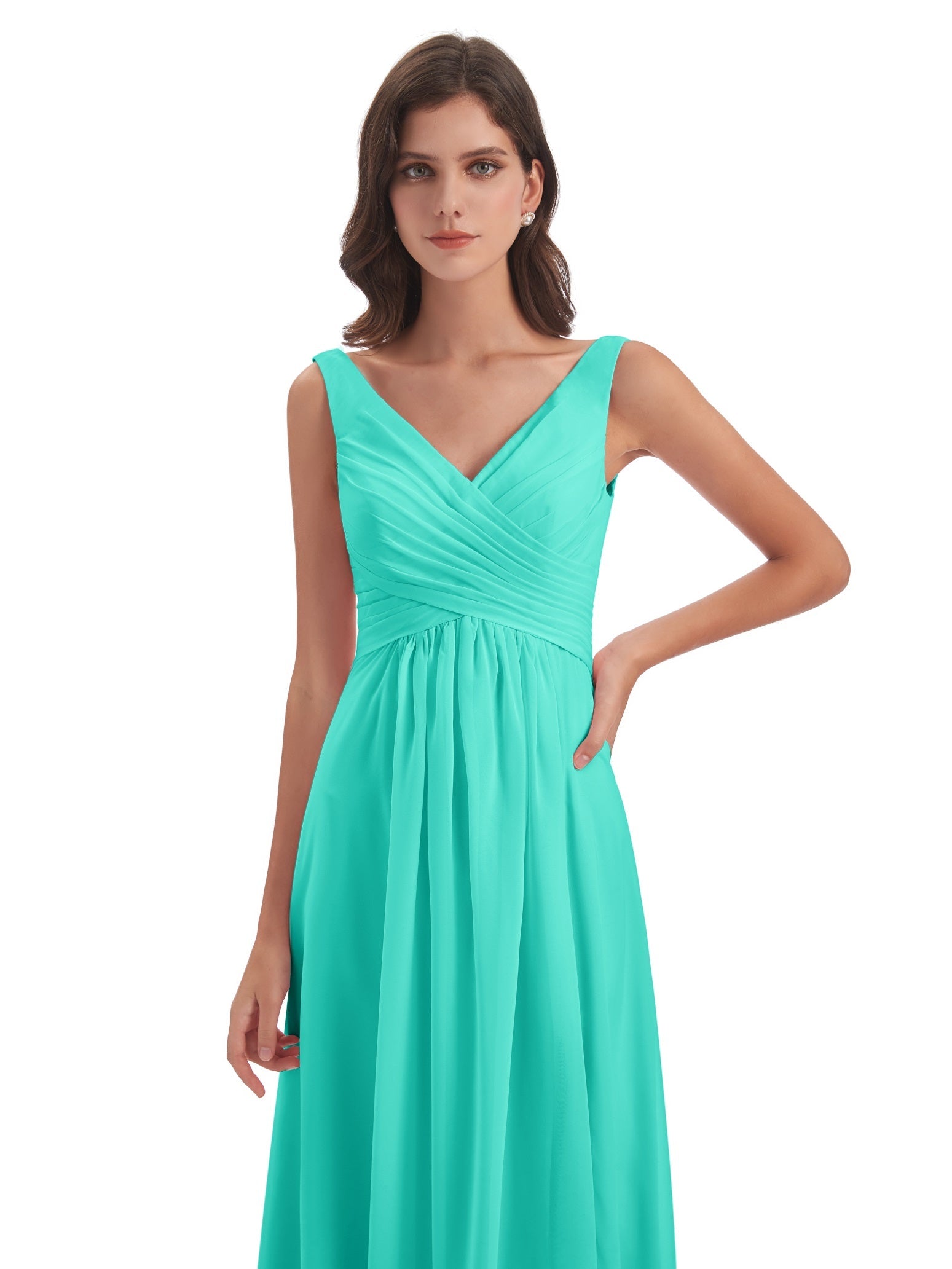 Jurnee Etui-Säule Bodenlange V-Ausschnitt Chiffon Lange Brautjungfernkleider