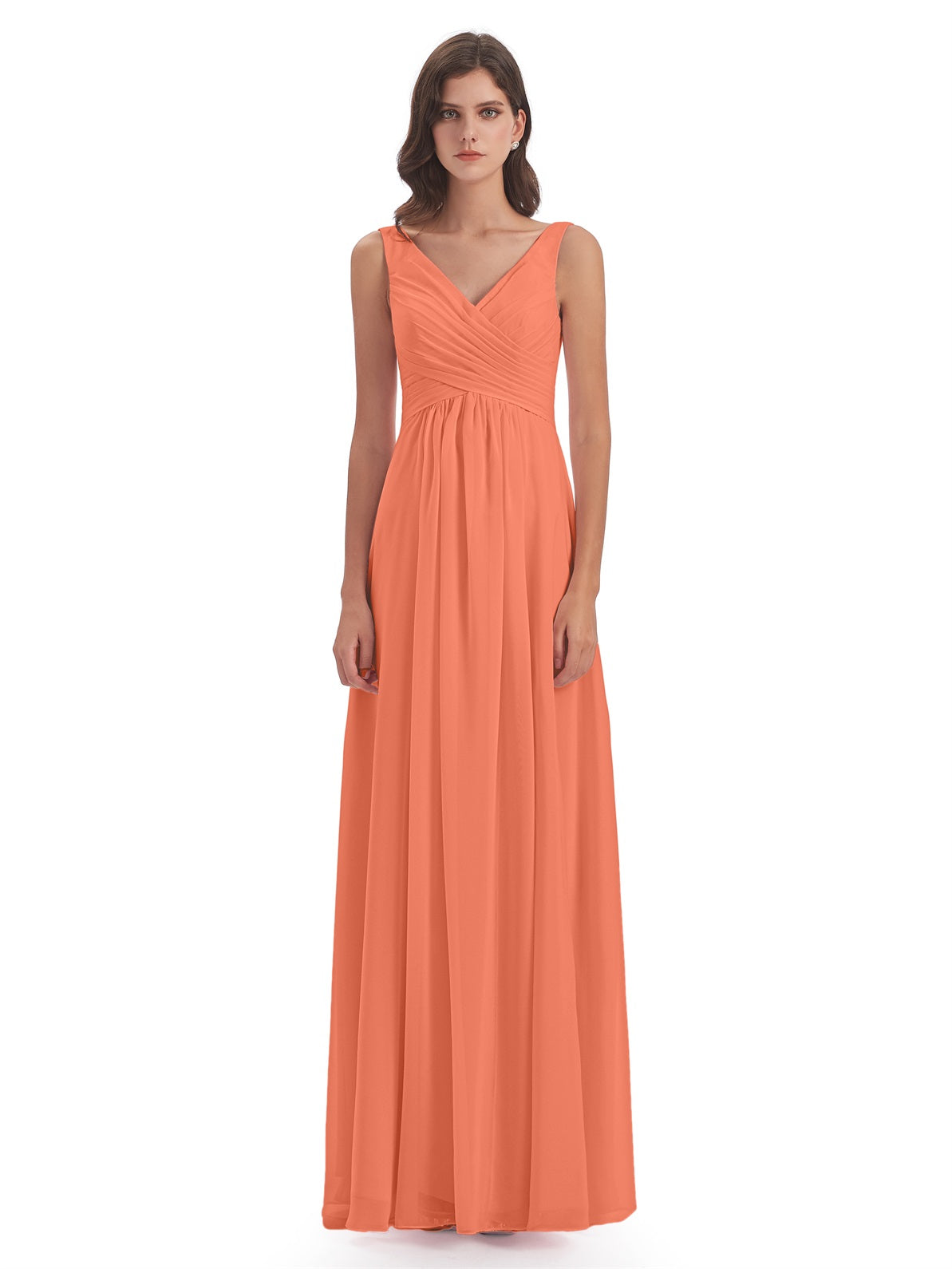Jurnee Etui-Säule Bodenlange V-Ausschnitt Chiffon Lange Brautjungfernkleider