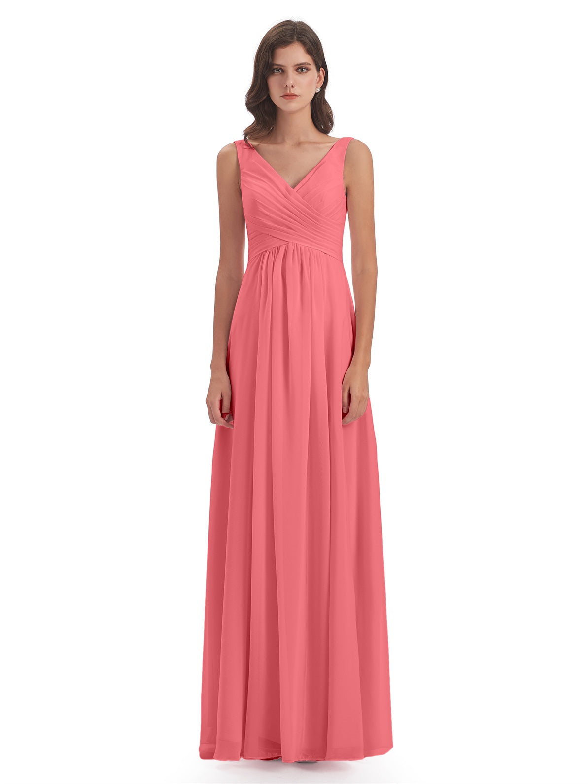 Jurnee Etui-Säule Bodenlange V-Ausschnitt Chiffon Lange Brautjungfernkleider