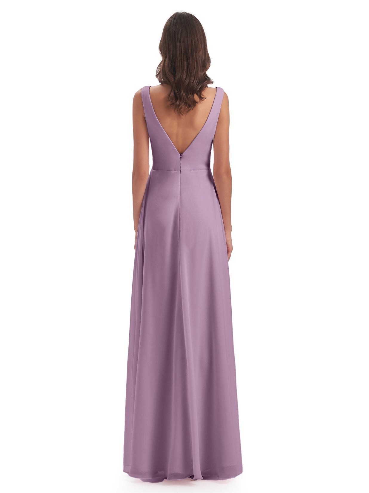 Jurnee Etui-Säule Bodenlange V-Ausschnitt Chiffon Lange Brautjungfernkleider