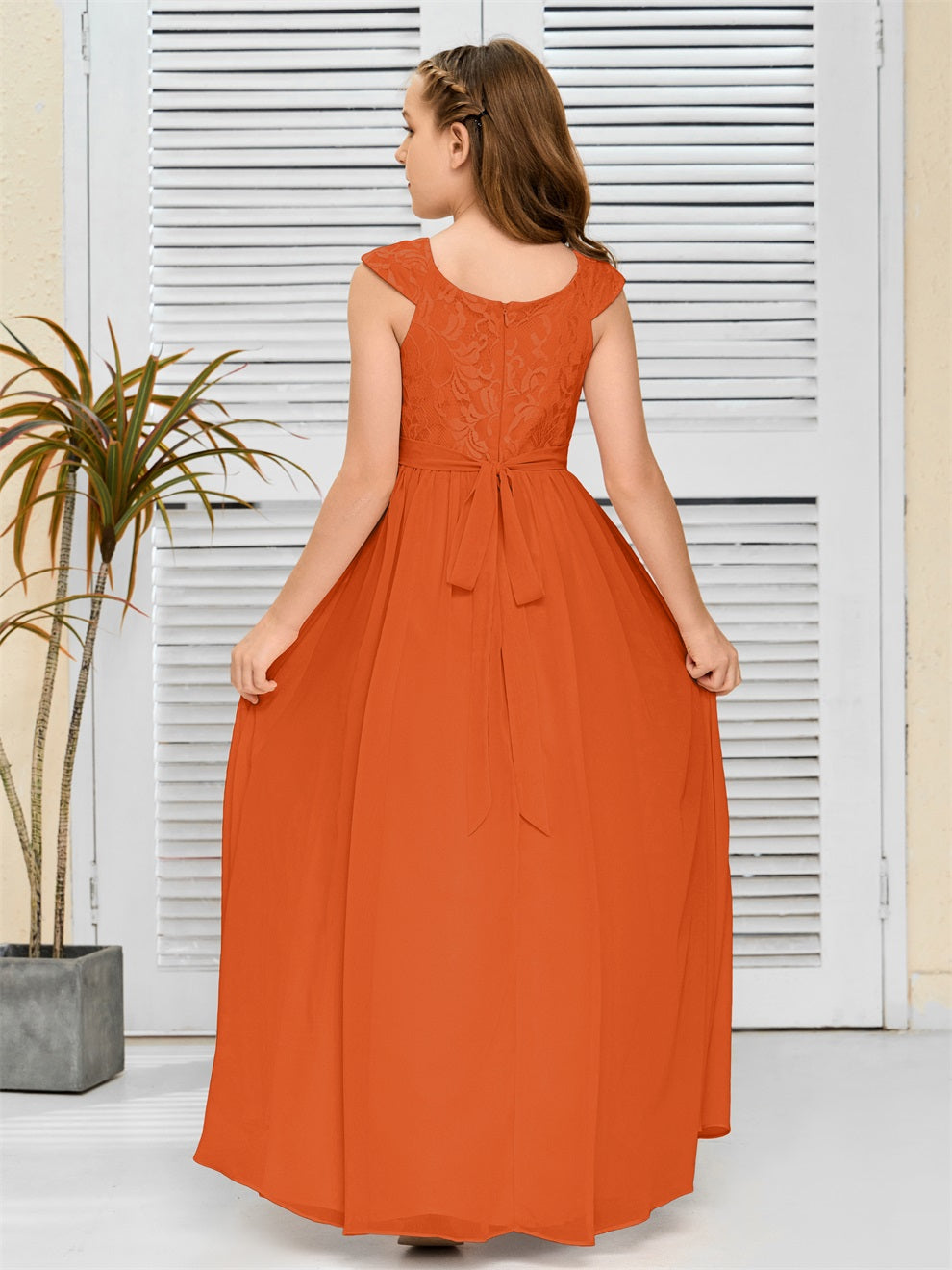 A Line Chiffon Spitze Junior Brautjungfer Kleid