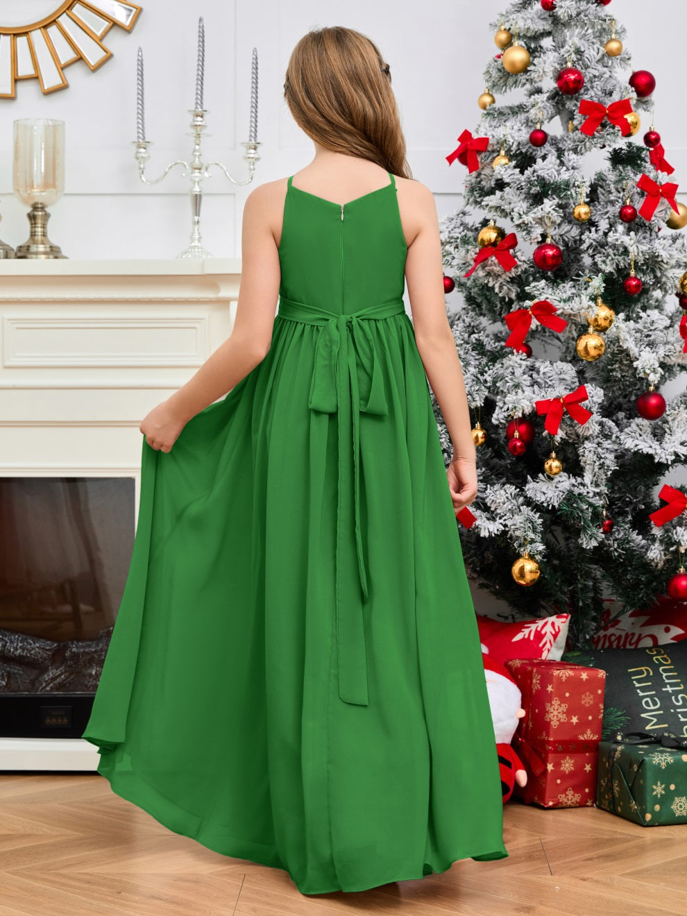 Halter bodenlanges Chiffon Junior Brautjungfernkleid