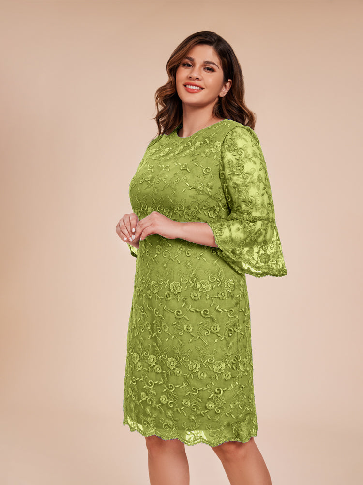 Säule 3/4 Ärmel Knielang Spitze Mutter der Braut Kleid