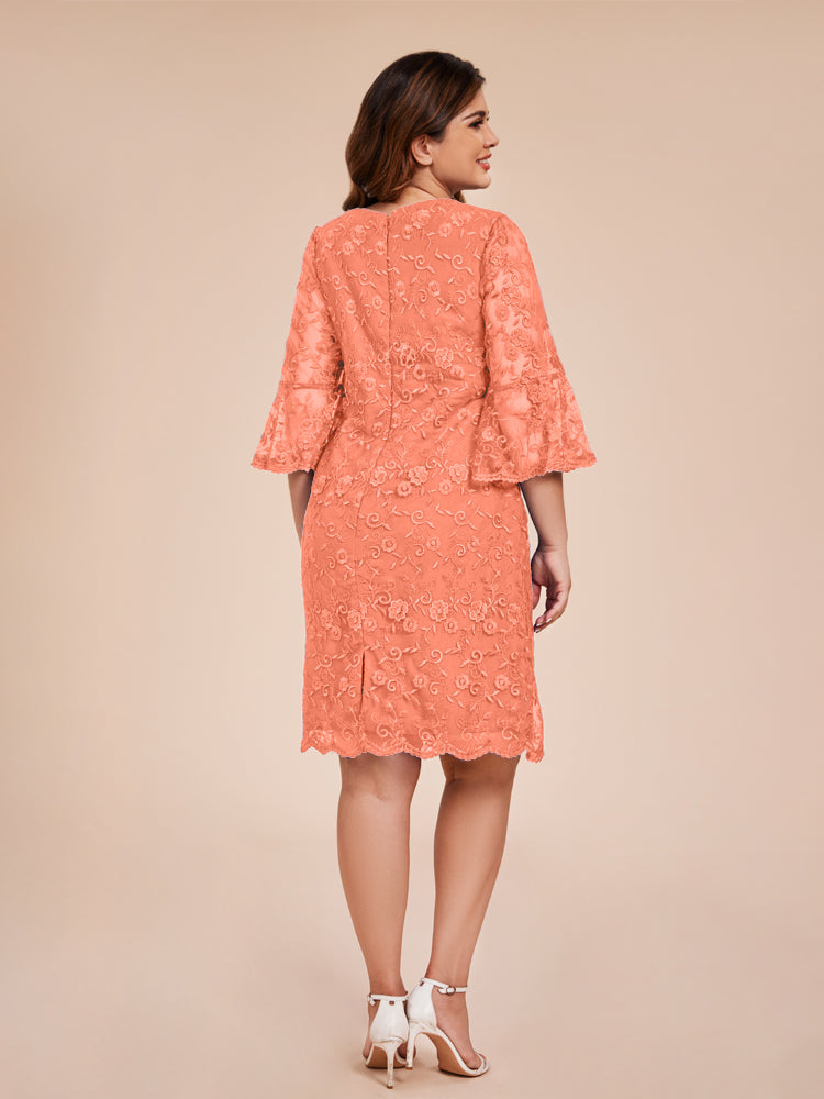 Säule 3/4 Ärmel Knielang Spitze Mutter der Braut Kleid