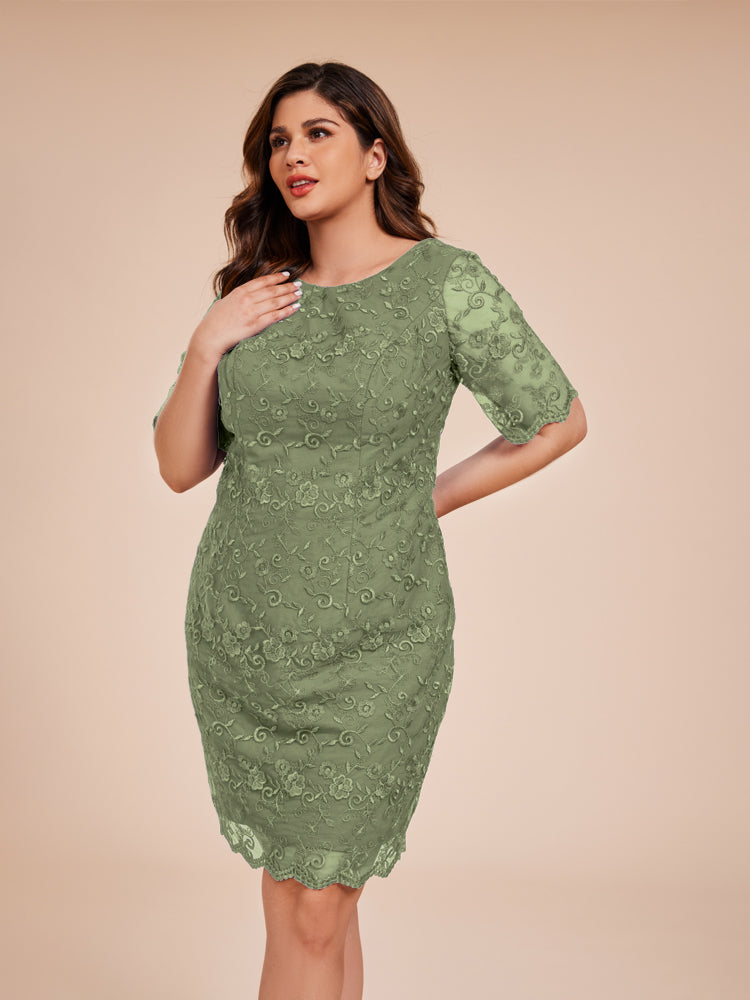 Elegantes knielanges Spitzenkleid für die Mutter der Braut mit langen Ärmeln