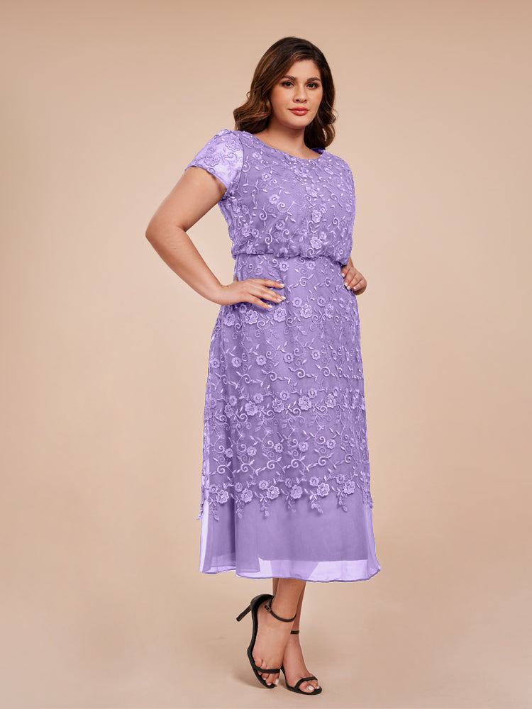 A Line Kurze Ärmel Tee Länge Mutter der Braut Kleid