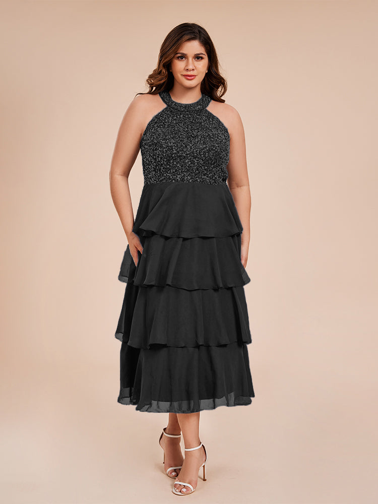 A Line Halter Delicate Beaded Top Layered Chiffon Mutter der Braut Kleid