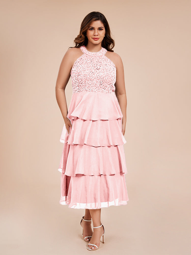 A Line Halter Delicate Beaded Top Layered Chiffon Mutter der Braut Kleid