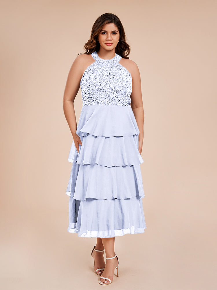 A Line Halter Delicate Beaded Top Layered Chiffon Mutter der Braut Kleid