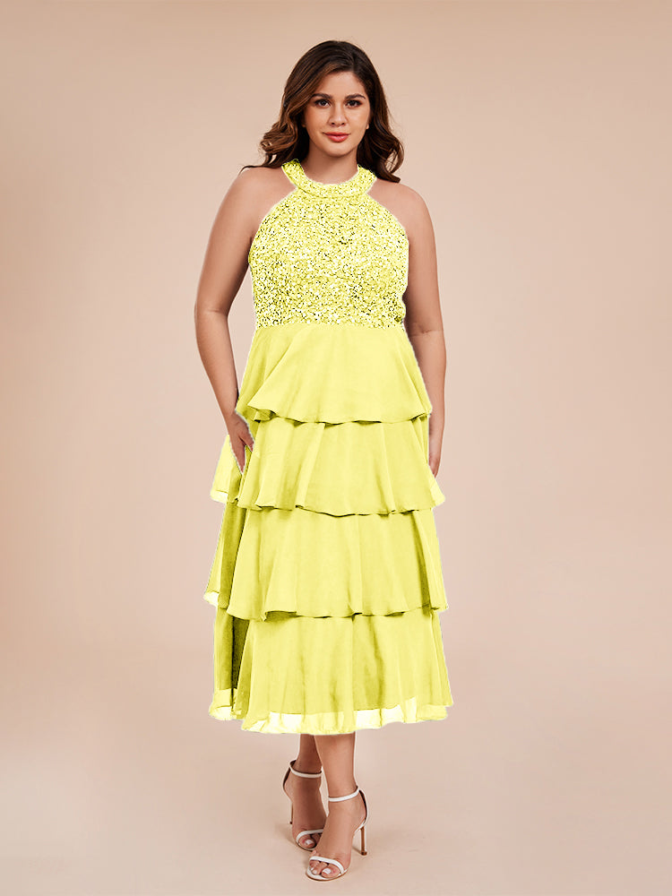 A Line Halter Delicate Beaded Top Layered Chiffon Mutter der Braut Kleid