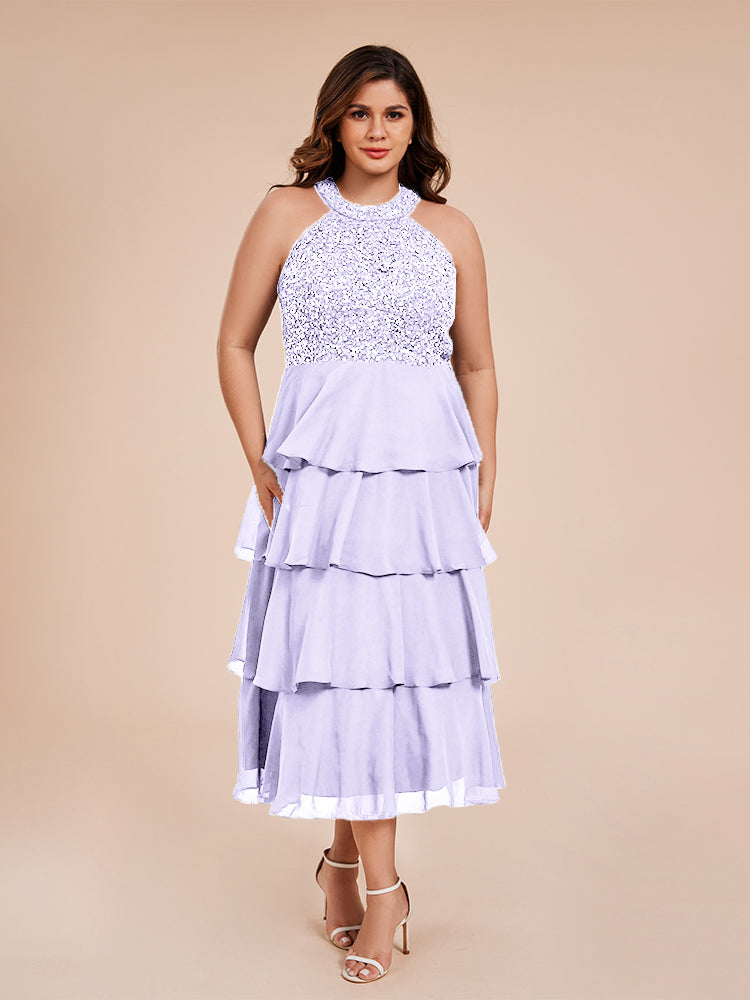 A Line Halter Delicate Beaded Top Layered Chiffon Mutter der Braut Kleid