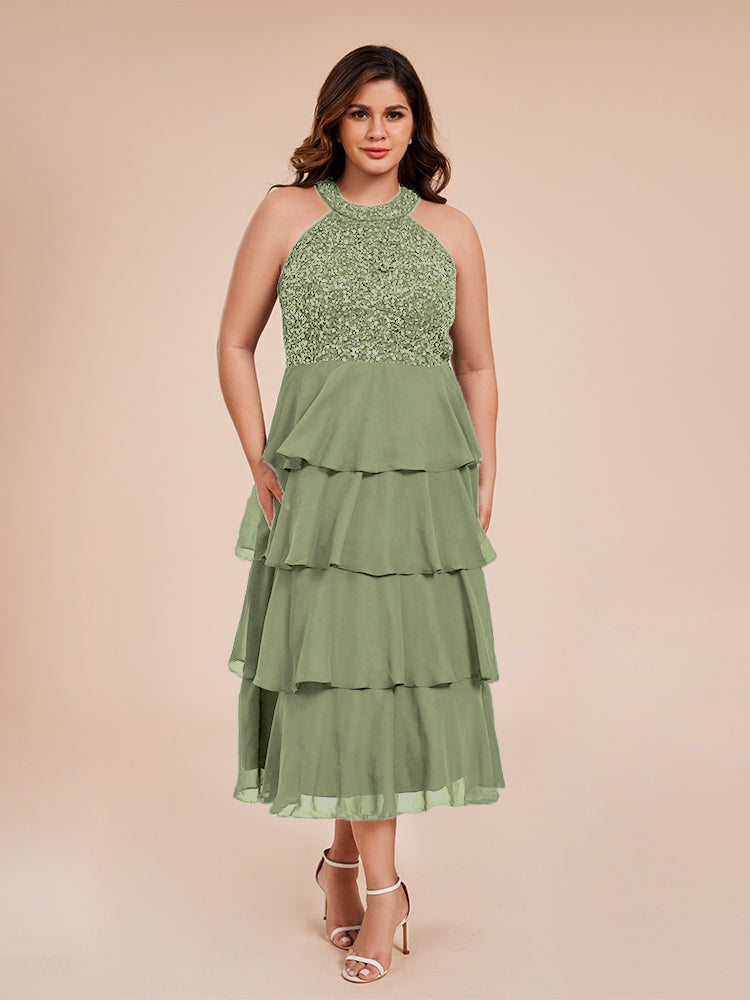 A Line Halter Delicate Beaded Top Layered Chiffon Mutter der Braut Kleid