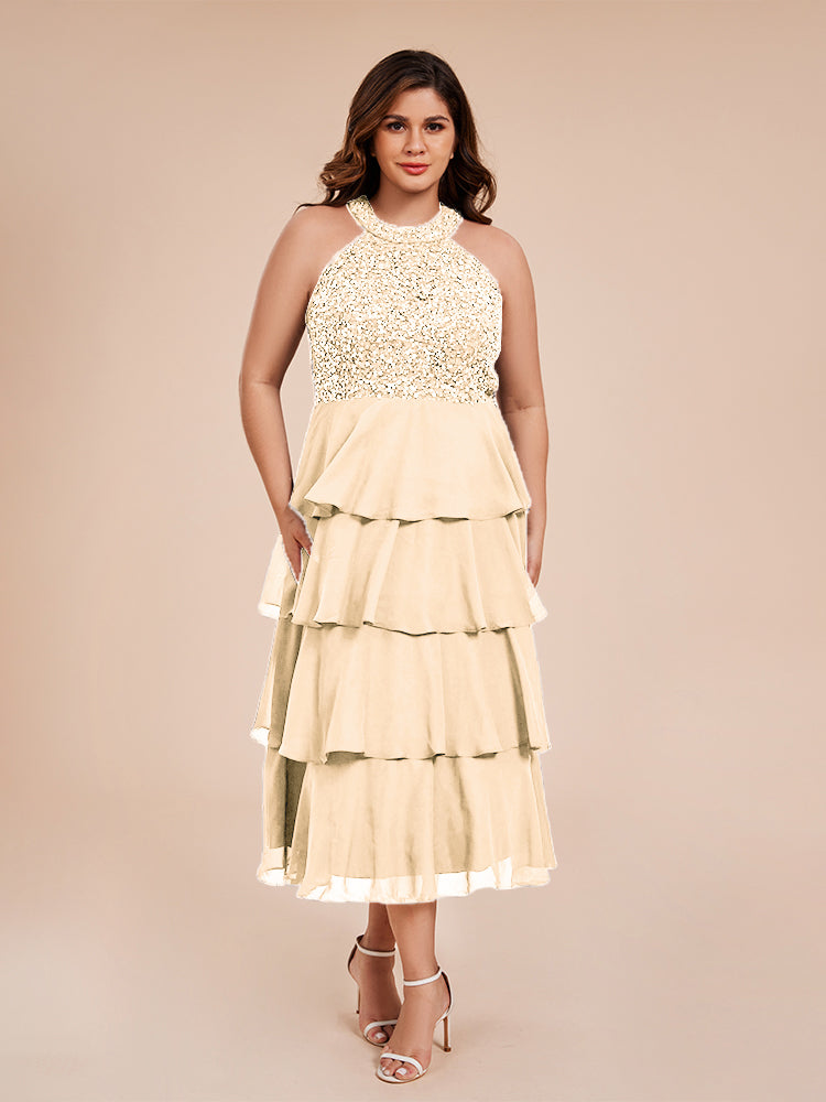 A Line Halter Delicate Beaded Top Layered Chiffon Mutter der Braut Kleid
