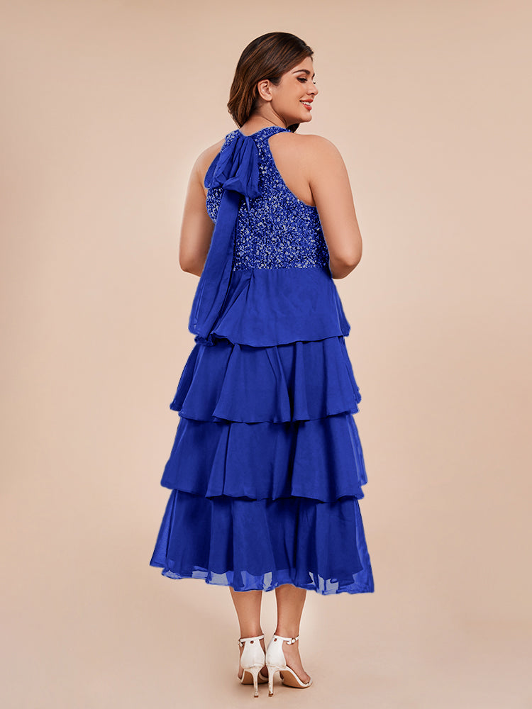 A Line Halter Delicate Beaded Top Layered Chiffon Mutter der Braut Kleid