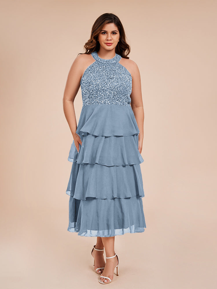 A Line Halter Delicate Beaded Top Layered Chiffon Mutter der Braut Kleid