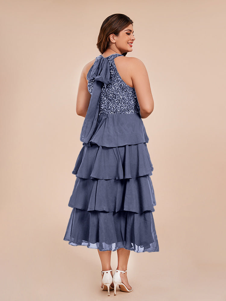A Line Halter Delicate Beaded Top Layered Chiffon Mutter der Braut Kleid