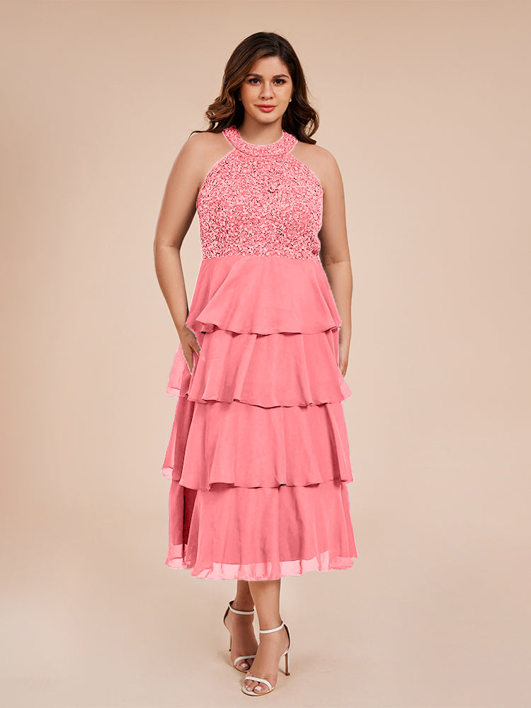 A Line Halter Delicate Beaded Top Layered Chiffon Mutter der Braut Kleid