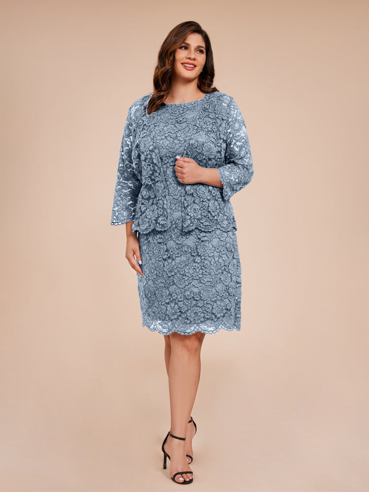 2 Stück knielang Rundhalsausschnitt Spitze Mutter der Braut Kleid mit Jacke