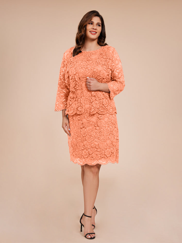 2 Stück knielang Rundhalsausschnitt Spitze Mutter der Braut Kleid mit Jacke