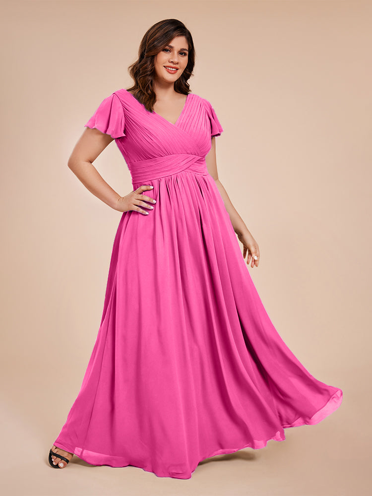 Übergröße Charlie A-Linie V-Ausschnitt Chiffon Brautjungfernkleider