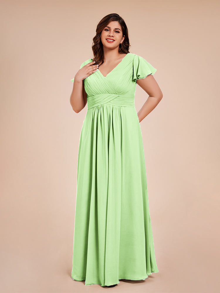 Übergröße Charlie A-Linie V-Ausschnitt Chiffon Brautjungfernkleider