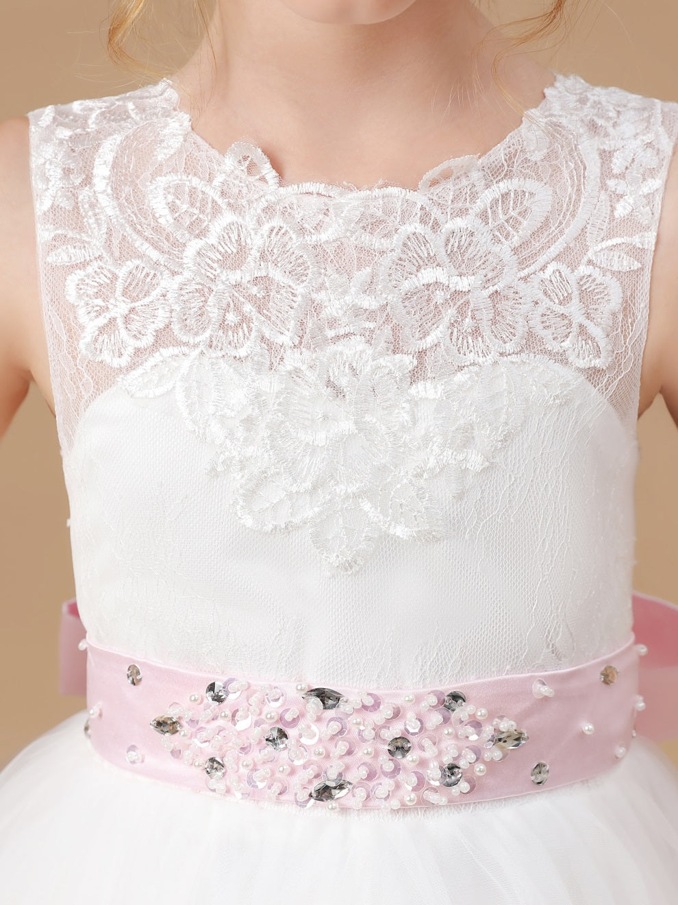 Chic Spitze Applikationen Perlen Gürtel Blumenmädchen Kleid